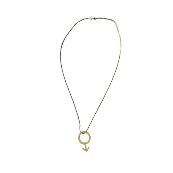 925 Sterling Silver Beaded Chain Male Gender Mars Symbol Necklace - Picture 1 of 7